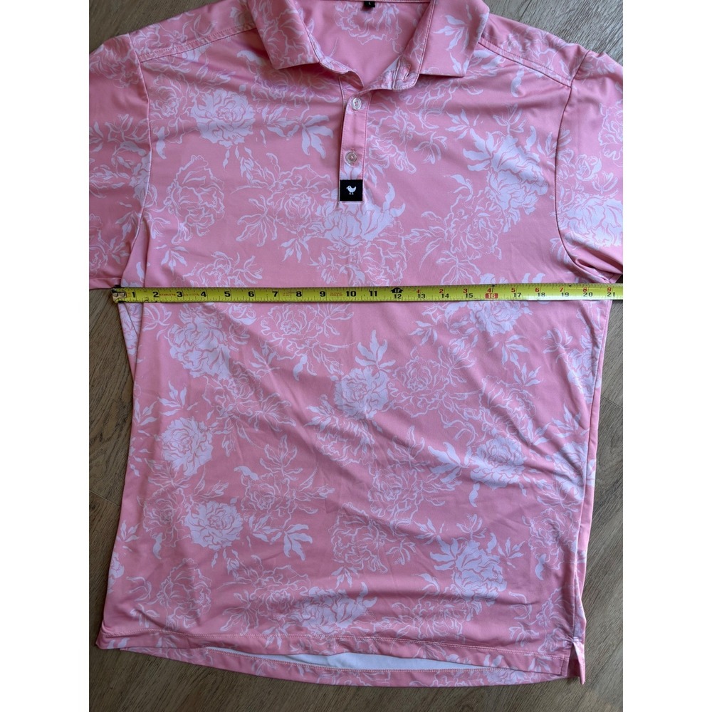 Bad Birdie Mens Pink Floral Performance Golf Polo Shirt Size Large Short Sleeve - Picture 6 of 9